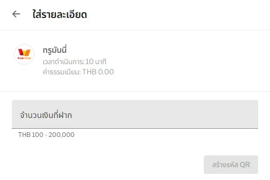 ภาพหน้าจอหน้าเติมเงินผ่านผู้ให้บริการชำระเงินภายนอก พร้อมช่องกรอกยอด